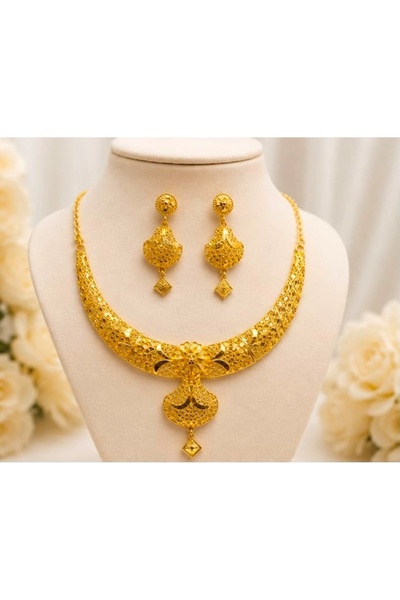 FASHION Luxury Gold-Plated Floral Choker Necklace & Earrings Jewelry Set