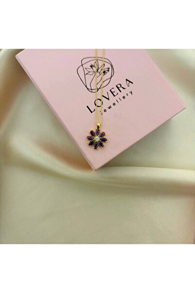 Lovera Jewellery 925 Ayar Gümüş Sertifikalı 14K Gold Renk Papatya Çiçeği Kolye