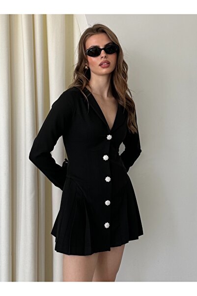 My Blog Black Silver Buttoned Dress - 2Y2025137