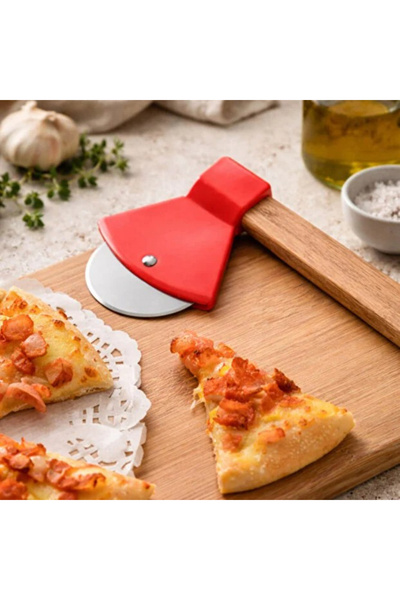 hepsiuygunn Pizza Kesici - Balta Tasarımlı - Ahşap Saplı - Paslanmaz Çelik Bı...