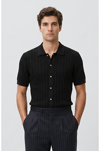 Network Siyah Polo Rayon Triko Gömlek