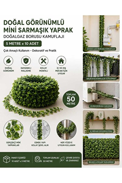 ASG Dekoratif Mini Yapay Sarmaşık Yaprak – 10 Adet x 5 Metre (Toplam 50 Metre...