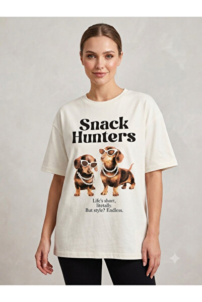 Sibel Günay Butik Snack Hunters İnci Λεπτομερές Εκρού Γυναικείο T-Shirt 100% ...