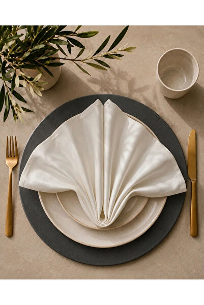 desenizmir منتج جديد، طقم من 6 مناديل ساتان بلون إكرو، مقاومة للبقع، حجم كبير...