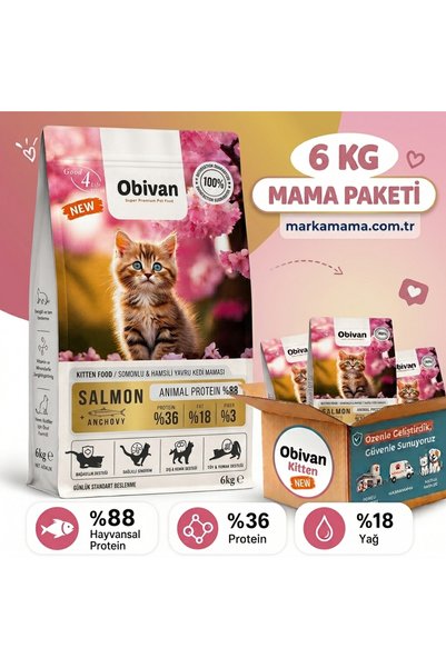 obivan Kitten Somonlu ve Hamsili Yavru Kedi Maması 6 Kg