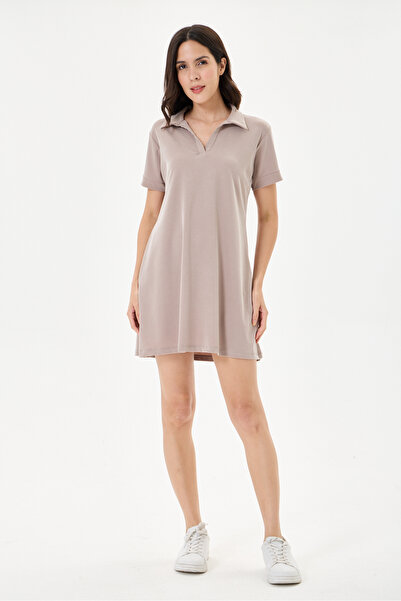 della moor Beige Polo Collar Regular Fit Lycra Short Modal Dress