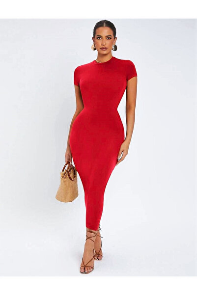 Woman's Fashion Καλοκαιρινό μίντι βραδινό φόρεμα κόκκινο