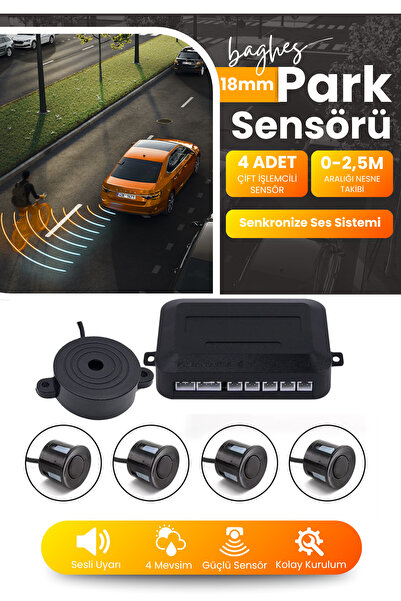Baghes 18,5 mm Siyah Park Sensörü 4 Sensörlü Geri Park Sensörü Kiti Sesli Uya...