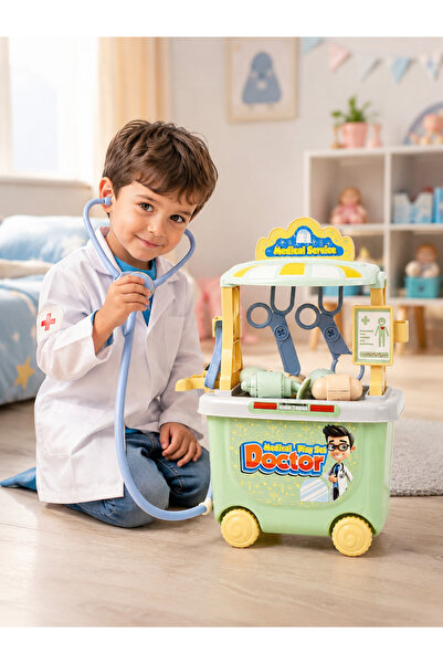 ÖZ-KA OYUNCAK Doktor Seti Oyuncak - Tekerlekli Medikal Arabası Kendin Yap Mon...