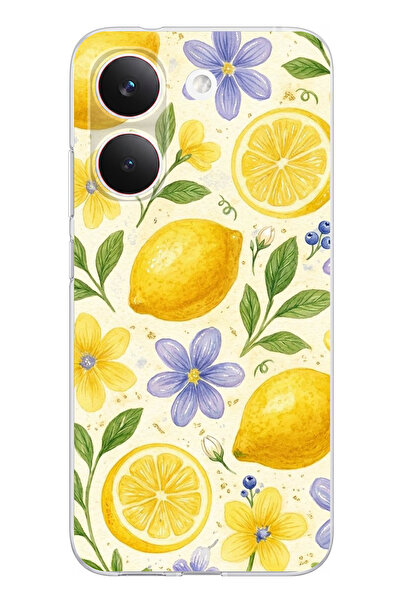 TechTree POCO X8 PRO Uyumlu Sulu Boya Limon ve Çiçek Desenli Baskılı Silikon ...