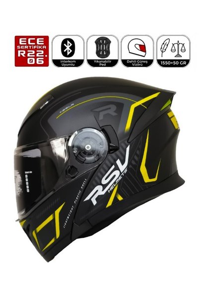 FAZER FR-965 Duncan Yellow Motosiklet Kaskı Çene Açılır Güneş Vizörlü Motorcu...