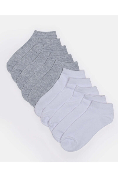 REDTAG Women White And Grey Ankle Socks Set (Pack Of 10)