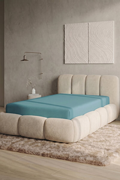 TEOHOMELİNENS Single Jersey Fitted Sheet 120-140X200 Cm, Blue, 95% Cotton, 5%...