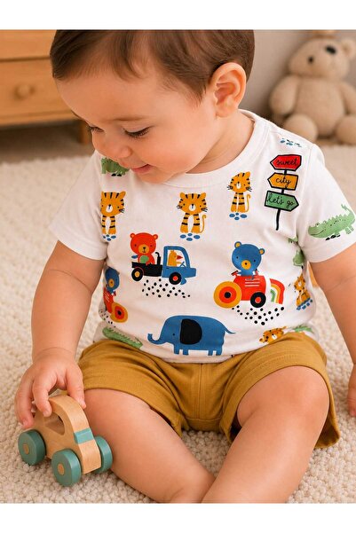 krm kerem bebe Safari Friends Erkek Bebek Yazlık Alt-Üst Takım