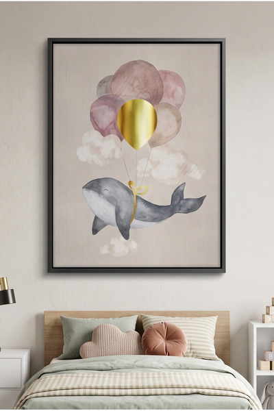 Jasmine Art Flying Whale Kids Wall Art | Portrait Framed Canvas Print with Go...
