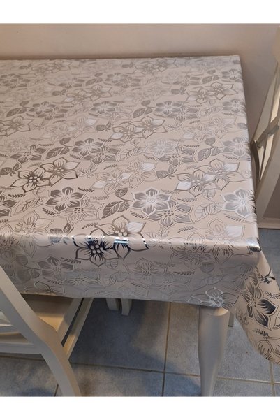 Başak Ev Tekstili Silver Shiny Pvc Tablecloth - Wipeable, Stain Resistant, Kitchen Balcony Table Cover