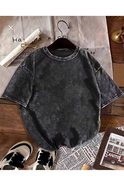 JANTIL MODA Tricou unisex oversize din bumbac cu efect acid wash ✨