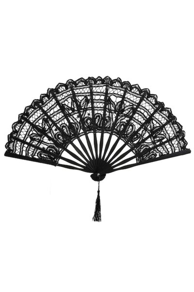 PRAVALIA CU SURPRIZE Evantai Lorelei din dantelă, Negru, Vintage, Pliabil