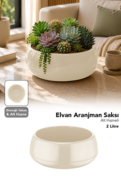 Meleni Home Modern Aranjman Saksı - Salon Bahçe Drenajlı Dekoratif Kaktüs Çiç...