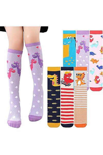 Arabest 6 Pairs Girls Knee High Socks,Warm Cotton,Colorful Cartoon Animal Mid...