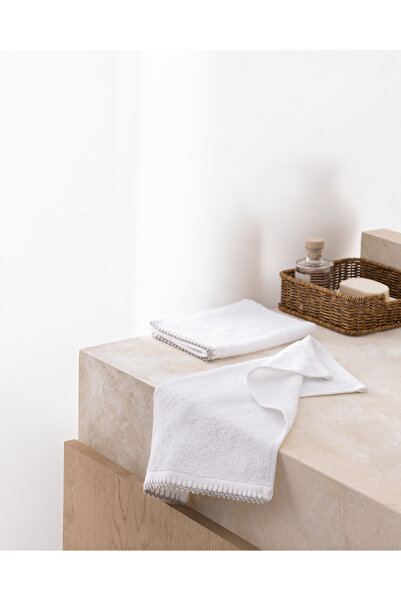 Madame Coco Aveline 2-Pack 100% Cotton Crochet Hand Towels - White/Grey - 30X...