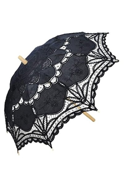 PRAVALIA CU SURPRIZE Umbrelă prințesă cu dantelă, neagră, mâner din bambus