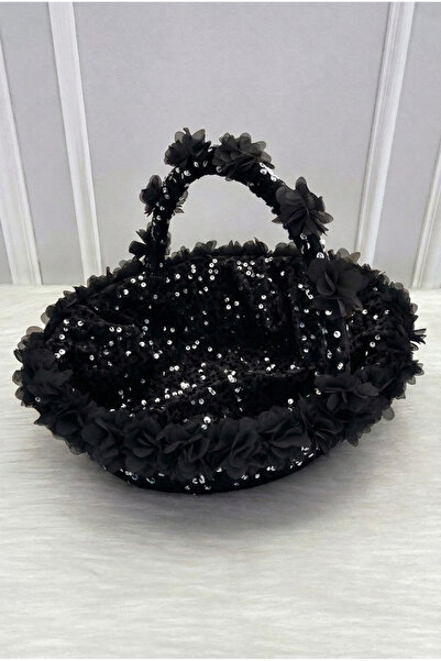 ZEYMERADE Black Silver Bridal Henna Night Basket, Sparkling Sequin Velvet and...