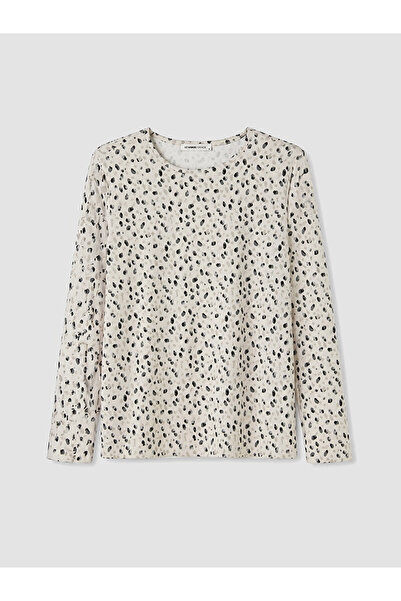 LC Waikiki Lcw Grace Ecru Crew Neck Patterned Women's T-Shirt