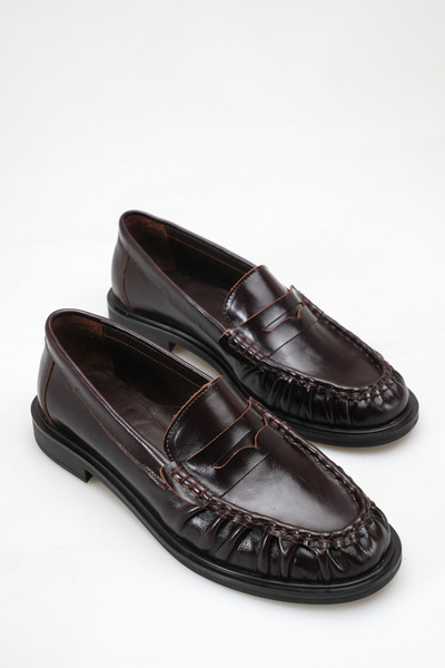 Ayakkabı Delisiyim Brown Genuine Leather Women's Loafer Shoes Non-Slip Sole V...