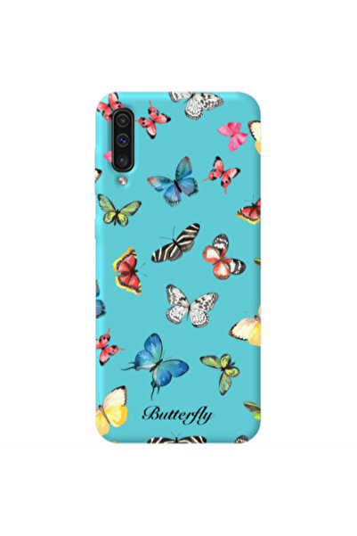 Other Samsung A70 Mixed Butterflys Turquoise Colored Silicone TPU Θήκη