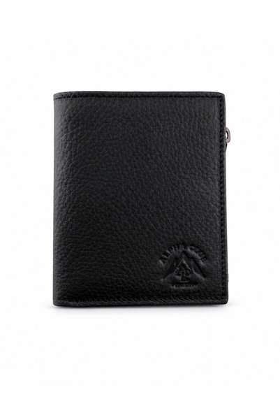AlphaClub Bag محفظة رجالية من الجلد الطبيعي باللون الأسود متعددة الأقسام