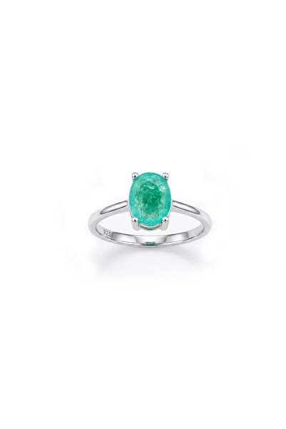 Silveranka 925 Ayar Gümüş Doğal Paraiba Taşlı Oval Yüzük