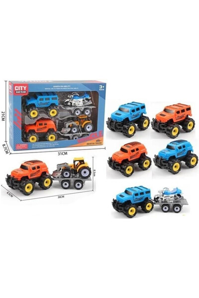 OEM Set Merkpol cu 2 camioane monstru, remorci, tractor și motocicletă