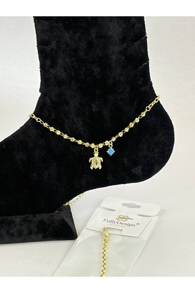 MuseumofYou Gold Color Chain Anklet with Turtle Figure - Stylish Design with Turquoise Stone Detail
