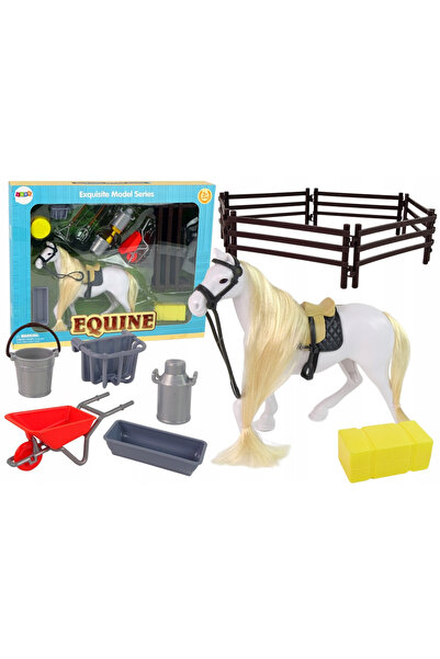 OEM Figurina cal cu accesorii, leantoys, set cu grajd, culoare alb/braun, 20x...