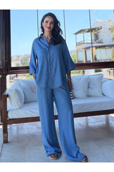 Atelier Derin Blue Denim Tencel Shirt and Pants Set