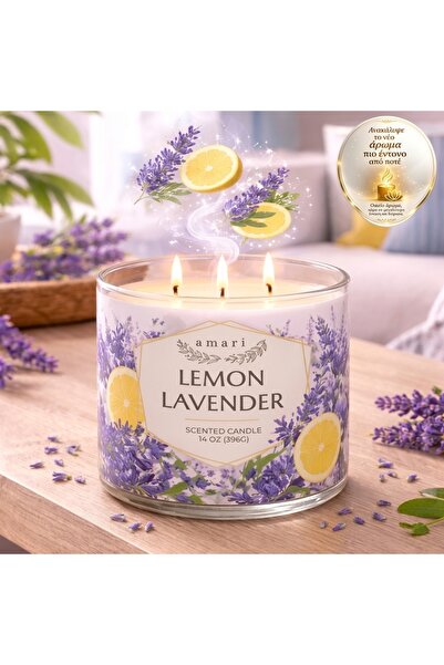 Z Store Lumânare în borcan cu parfum de lămâie și lavandă, cu 3 fitile, din c...