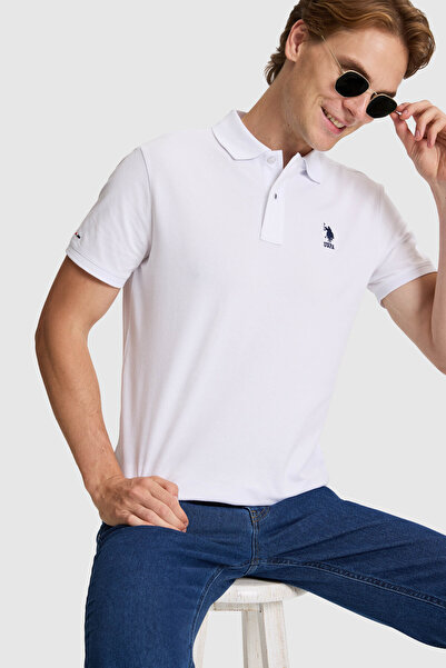 U.S. Polo Assn. Men's White Slim Fit Polo Collar Basic T-Shirt 50322303-Vr013