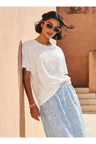 FAV Cotton T-shirt with Crochet Applique Detail