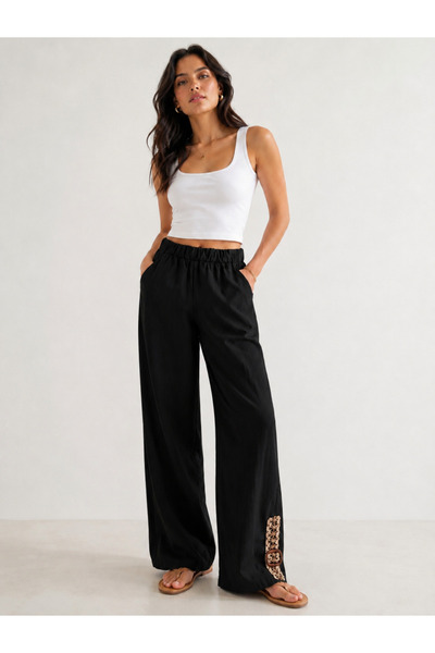 FERA Black Flam Cotton Linen Casual Trend Pants