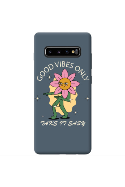 Other Samsung S10 Good Vibes Only Dark Grey Colored Silicone TPU Θήκη