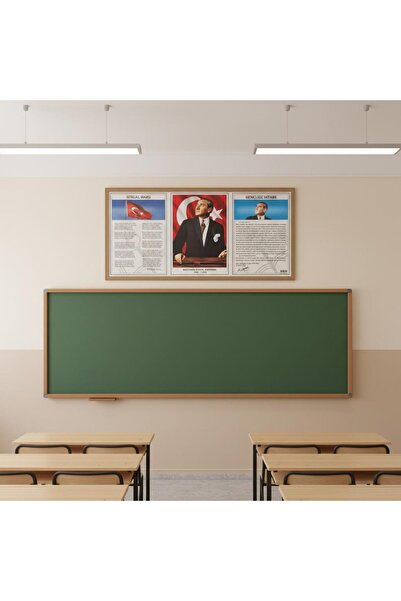Cengo 45x90 Cm Atatürk Köşesi Ham Mdf Çerçeveli Milli Levha Tablo
