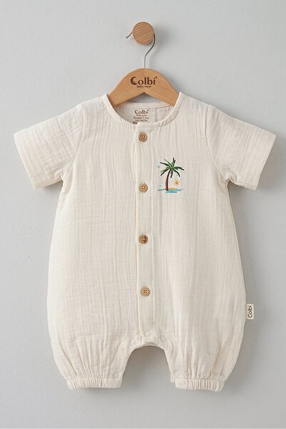 Mini Cotton Erkek Bebek Barbatöz Müslin Kumaş Palmiye Desen Tulum