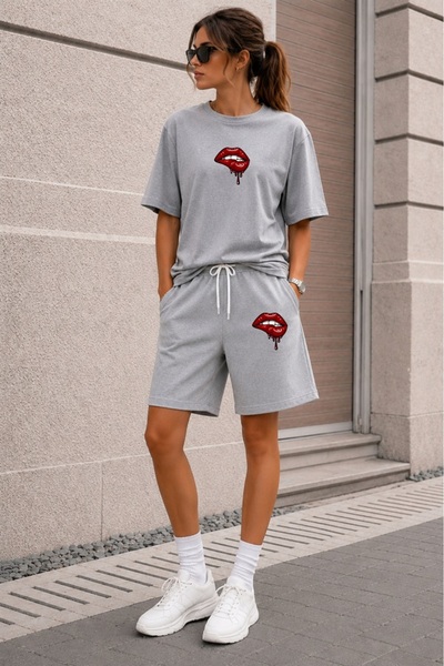 orwen life est. 2022 Oversize Women's Shorts Set Crew Neck Short Sleeve T-Shi...