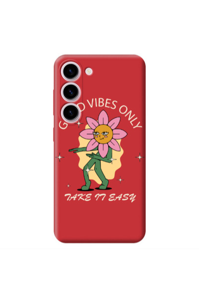 Other Samsung S23 Good Vibes Only Red Colored Silicone TPU Θήκη
