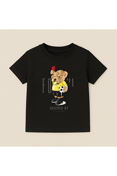SVART WEAR تي شيرت قطني بأكمام قصيرة وياقة دائرية مطبوع عليه دب للأطفال والمر...