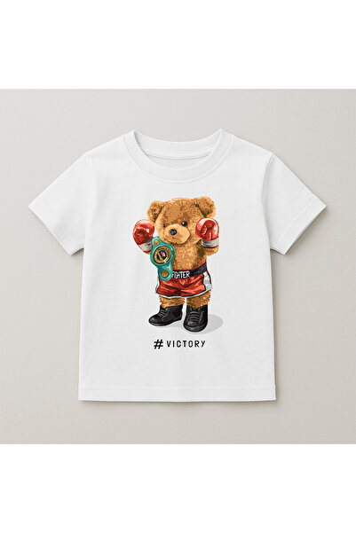 SVART WEAR Ayıcık Baskılı Bisiklet Yaka Pamuklu Kısa Kollu Çocuk ve Genç Tişört