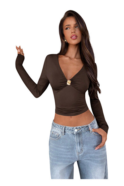 OEM Bluza eleganta pentru femei, culoare maro, marime XS