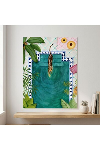 Çılgıntrend Pictură fără ramă în stil boho cu leopard pentru piscină - Poster...