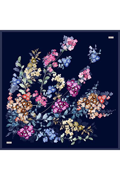 Levidor Navy Blue Flower Pattern Sura Silk Scarf